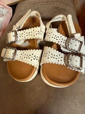 White Laser-Cut Buckle Toddler Sandals